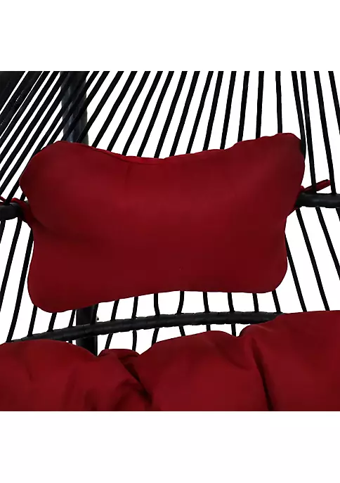 Promo ❤️ Resin Wicker Hanging Egg Chair with Steel Stand/Cushions - Red by Sunnydaze Decor ✨ 5 Promo ❤️ Resin Wicker Hanging Egg Chair with Steel Stand/Cushions - Red by Sunnydaze Decor ✨ - Image 3