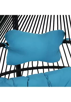 Promo ⌛ Resin Wicker Hanging Egg Chair with Steel Stand/Cushions - Blue by Sunnydaze Decor ✔️ -Sunnydaze Decor Shop Belk 4313