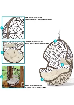 Buy ⌛ Brown Resin Wicker Basket Hanging Egg Chair with Cushions - Beige by Sunnydaze Decor ⭐ -Sunnydaze Decor Shop Belk 4345