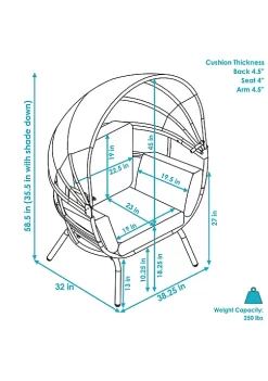 Brand new ⌛ Modern Luxury Wicker Lounge Chair with Retractable Shade - Blue by Sunnydaze Decor ❤️ -Sunnydaze Decor Shop Belk 4358