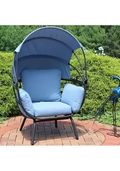 Brand new ⌛ Modern Luxury Wicker Lounge Chair with Retractable Shade - Blue by Sunnydaze Decor ❤️ -Sunnydaze Decor Shop Belk 4359