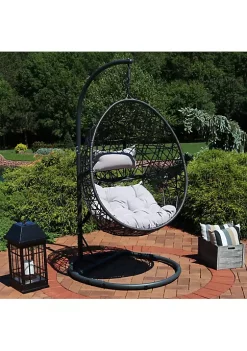 Hot Sale 🎁 Resin Wicker Hanging Egg Chair with Steel Stand/Cushions - Gray by Sunnydaze Decor 🔔 -Sunnydaze Decor Shop Belk 4371