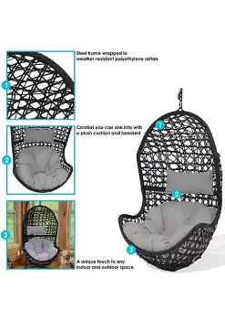 Deals 🛒 Black Resin Wicker Basket Hanging Egg Chair with Cushions - Gray by Sunnydaze Decor 🎁 -Sunnydaze Decor Shop Belk 4386