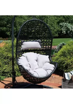 Deals 🛒 Black Resin Wicker Basket Hanging Egg Chair with Cushions - Gray by Sunnydaze Decor 🎁 -Sunnydaze Decor Shop Belk 4388