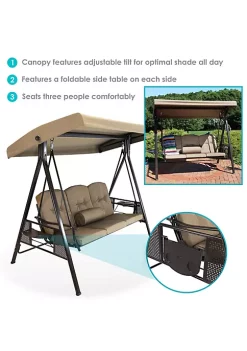 Top 10 🔔 3-Person Steel Patio Swing Bench with Side Tables/Canopy - Beige by Sunnydaze Decor 🛒 -Sunnydaze Decor Shop Belk 4408