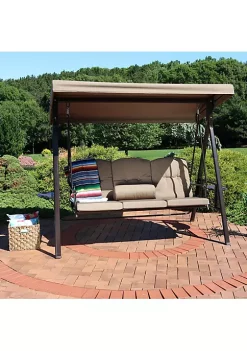 Top 10 🔔 3-Person Steel Patio Swing Bench with Side Tables/Canopy - Beige by Sunnydaze Decor 🛒 -Sunnydaze Decor Shop Belk 4410