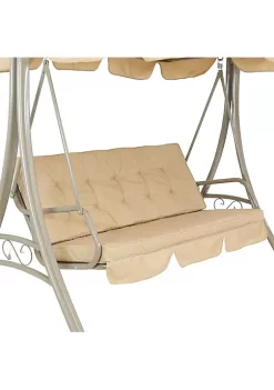 Coupon 🛒 3-Person Steel Patio Swing Bench with Canopy/Cushion - Beige by Sunnydaze Decor ✔️ -Sunnydaze Decor Shop Belk 4419