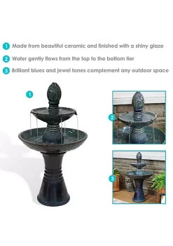 Best deal 🤩 Double Tier Ceramic Outdoor 2-Tier Water Fountain with Lights by Sunnydaze Decor 😍 -Sunnydaze Decor Shop Belk 4426