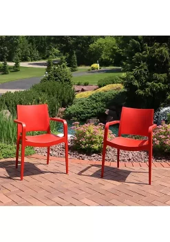 Hot Sale ❤️ Landon Plastic Patio Dining Armchair - Red - Set of 4 by Sunnydaze Decor ❤️