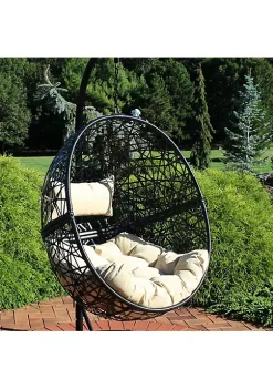 Flash Sale 🎁 Black Resin Wicker Round Hanging Egg Chair with Cushions - Yellow by Sunnydaze Decor 🛒 -Sunnydaze Decor Shop Belk 4522