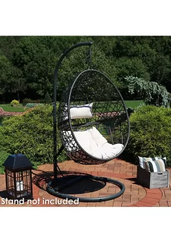 Budget 🌟 Black Resin Wicker Hanging Egg Chair with Cushions - Beige by Sunnydaze Decor 🤩
