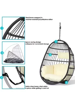 Cheapest 🎉 Black Resin Wicker Hanging Egg Chair with Cushions - Cream by Sunnydaze Decor 💯 -Sunnydaze Decor Shop Belk 4543
