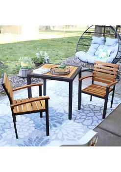Best Sale ❤️ Julian Acacia Wood and Resin Rattan 3-Piece Patio Dining Set by Sunnydaze Decor 🎉