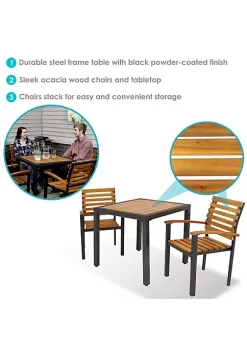 Best Sale ❤️ Julian Acacia Wood and Resin Rattan 3-Piece Patio Dining Set by Sunnydaze Decor 🎉 -Sunnydaze Decor Shop Belk 4549