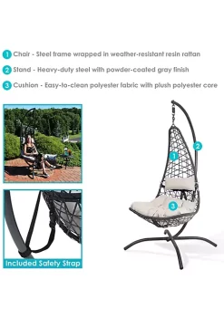 Outlet 🤩 Resin Wicker Lounge Chair with Steel Stand and Cushions - Gray by Sunnydaze Decor ❤️ -Sunnydaze Decor Shop Belk 4565