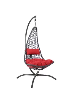 Flash Sale ✨ Resin Wicker Lounge Chair with Steel Stand and Cushions - Red by Sunnydaze Decor 🤩 -Sunnydaze Decor Shop Belk 4580