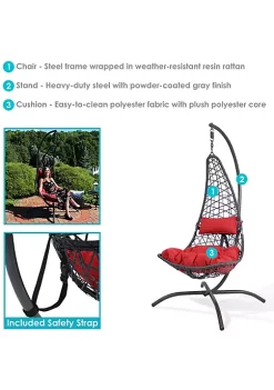 Flash Sale ✨ Resin Wicker Lounge Chair with Steel Stand and Cushions - Red by Sunnydaze Decor 🤩 -Sunnydaze Decor Shop Belk 4582