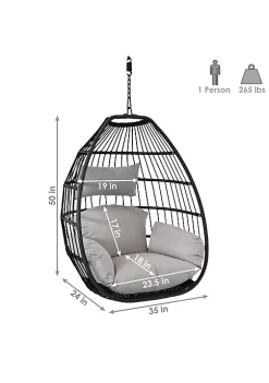 Outlet 😍 Black Resin Wicker Hanging Egg Chair with Cushions - Gray by Sunnydaze Decor ⭐ -Sunnydaze Decor Shop Belk 4622