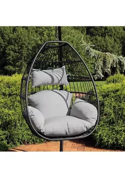 Outlet 😍 Black Resin Wicker Hanging Egg Chair with Cushions - Gray by Sunnydaze Decor ⭐ -Sunnydaze Decor Shop Belk 4623