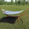 Best Sale 🔔 Large Quilted Hammock with Curved Wooden Stand - Catalina Beach by Sunnydaze Decor 🥰 -Sunnydaze Decor Shop Belk 4636