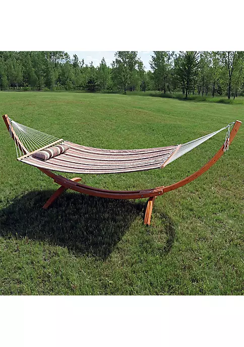 Wholesale 😍 2-Person Quilted Hammock with Curved Wooden Stand - Sandy Beach by Sunnydaze Decor 💯 3 Wholesale 😍 2-Person Quilted Hammock with Curved Wooden Stand - Sandy Beach by Sunnydaze Decor 💯