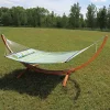 Budget 🎉 2-Person Quilted Hammock with Curved Wooden Stand - Blue/Green by Sunnydaze Decor ⌛ -Sunnydaze Decor Shop Belk 4646