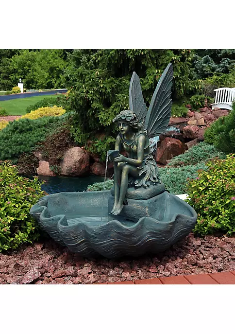 Outlet 😀 Fiberglas Bronze Fairy Shell Outdoor Water Fountain - 30 in by Sunnydaze Decor 👏 3 Outlet 😀 Fiberglas Bronze Fairy Shell Outdoor Water Fountain - 30 in by Sunnydaze Decor 👏