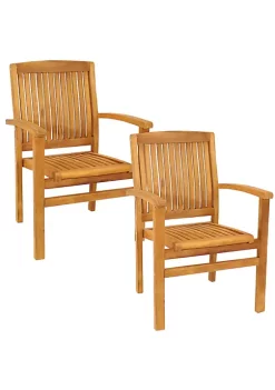 Discount 🥰 2 Solid Teak Wood Stackable Outdoor Dining Armchair - Light Brown by Sunnydaze Decor 🎁 -Sunnydaze Decor Shop Belk 4670