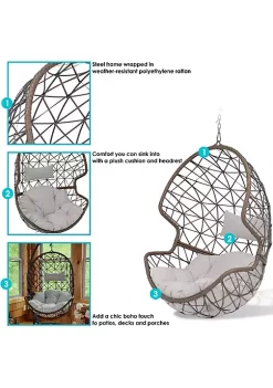 Best deal 🌟 Brown Resin Wicker Basket Hanging Egg Chair with Cushions - Gray by Sunnydaze Decor ✔️ -Sunnydaze Decor Shop Belk 4699