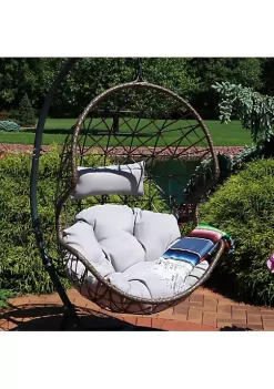 Best deal 🌟 Brown Resin Wicker Basket Hanging Egg Chair with Cushions - Gray by Sunnydaze Decor ✔️ -Sunnydaze Decor Shop Belk 4701