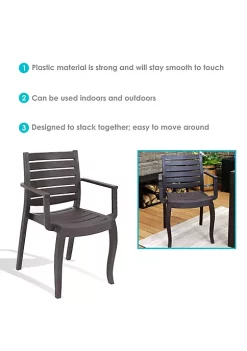 Promo 🤩 Illias Plastic Stackable Patio Armchair - Brown - Set of 4 by Sunnydaze Decor 👏 -Sunnydaze Decor Shop Belk 4729