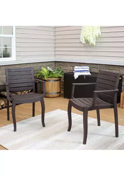 Promo 🤩 Illias Plastic Stackable Patio Armchair - Brown - Set of 4 by Sunnydaze Decor 👏 -Sunnydaze Decor Shop Belk 4731