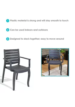 Best Sale 🌟 Illias Plastic Stackable Patio Armchair - Gray - Set of 4 by Sunnydaze Decor 🛒 -Sunnydaze Decor Shop Belk 4735
