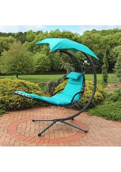 Wholesale 🧨 Floating Lounge Chair with Umbrella and Curved Steel Stand - Teal by Sunnydaze Decor 🎉 -Sunnydaze Decor Shop Belk 4881