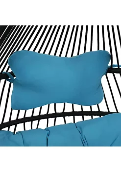 Discount 🎉 Black Polyethylene Wicker Hanging Egg Chair with Cushions - Blue by Sunnydaze Decor 😀 -Sunnydaze Decor Shop Belk 4894