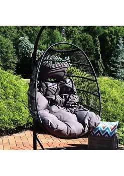 Top 10 ⭐ Black Polyethylene Wicker Hanging Egg Chair with Cushions - Gray by Sunnydaze Decor ⌛ -Sunnydaze Decor Shop Belk 4906