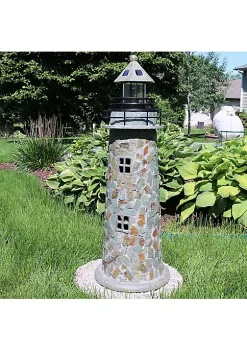 Budget 🥰 25 in Resin and Cobblestone Solar LED Lighthouse Nautical Statue by Sunnydaze Decor ❤️ -Sunnydaze Decor Shop Belk 4909