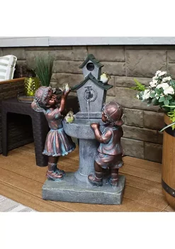 Budget 👏 Boy and Girl at Birdbath Water Fountain with LED Lights - 30 in by Sunnydaze Decor 😉