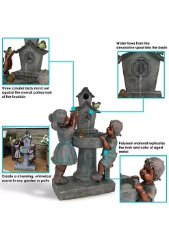Budget 👏 Boy and Girl at Birdbath Water Fountain with LED Lights - 30 in by Sunnydaze Decor 😉 -Sunnydaze Decor Shop Belk 4932
