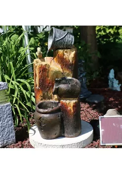 Discount 😍 Cascading Log/Buckets Solar Water Fountain with Battery - 30 in by Sunnydaze Decor 😍