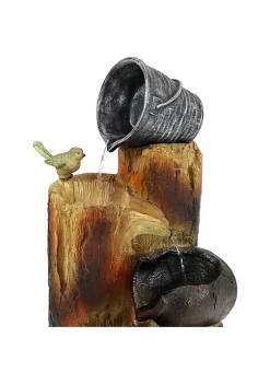 Discount 😍 Cascading Log/Buckets Solar Water Fountain with Battery - 30 in by Sunnydaze Decor 😍 -Sunnydaze Decor Shop Belk 4937