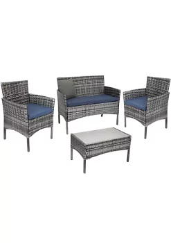 Outlet 🎁 Dunmore Rattan 4-Piece Patio Furniture Set - Gray and Navy Blue by Sunnydaze Decor 👏 -Sunnydaze Decor Shop Belk 4958