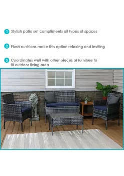 Outlet 🎁 Dunmore Rattan 4-Piece Patio Furniture Set - Gray and Navy Blue by Sunnydaze Decor 👏 -Sunnydaze Decor Shop Belk 4960