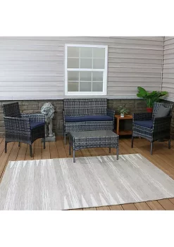 Outlet 🎁 Dunmore Rattan 4-Piece Patio Furniture Set - Gray and Navy Blue by Sunnydaze Decor 👏 -Sunnydaze Decor Shop Belk 4962
