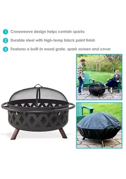 New 😍 36 in Crossweave Steel Fire Pit with Screen, Poker, and Cover by Sunnydaze Decor ⌛ -Sunnydaze Decor Shop Belk 500