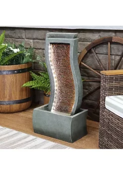 Discount ⭐ Contemporary Curve Resin Outdoor Fountain with LED Lights - 31 in by Sunnydaze Decor 🛒
