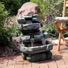 Cheap 😍 Electric Tiered Stone Waterfall Fountain with LED Lights - 23 in by Sunnydaze Decor 😀