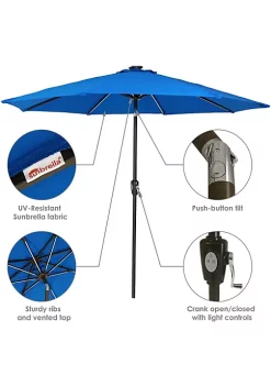 Budget 🧨 9 ft Solar Sunbrella Patio Umbrella with Tilt - Pacific Blue by Sunnydaze Decor ⌛ -Sunnydaze Decor Shop Belk 5062