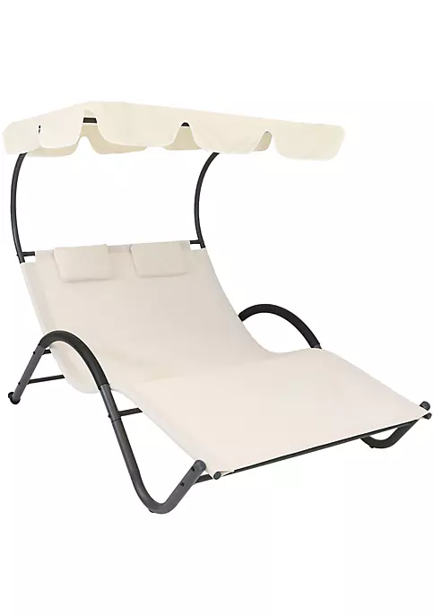 Discount ๐ฅฐ Sling Fabric Double Outdoor Chaise Lounge Bed with Canopy - Beige by Sunnydaze Decor ๐ 4 Discount ๐ฅฐ Sling Fabric Double Outdoor Chaise Lounge Bed with Canopy - Beige by Sunnydaze Decor ๐ - Image 2