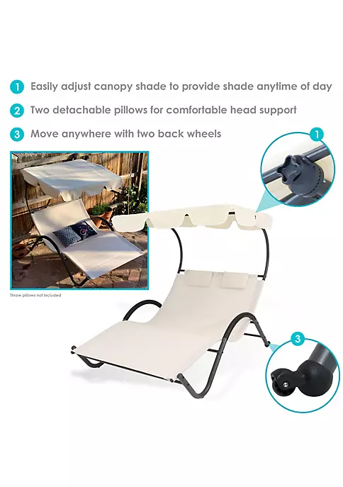 Discount ๐ฅฐ Sling Fabric Double Outdoor Chaise Lounge Bed with Canopy - Beige by Sunnydaze Decor ๐ 6 Discount ๐ฅฐ Sling Fabric Double Outdoor Chaise Lounge Bed with Canopy - Beige by Sunnydaze Decor ๐ - Image 4